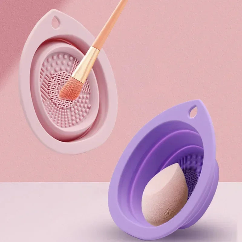 Nova Glam Essentials electric brush cleaner washing 5 brushes simultaneously in clear bowl