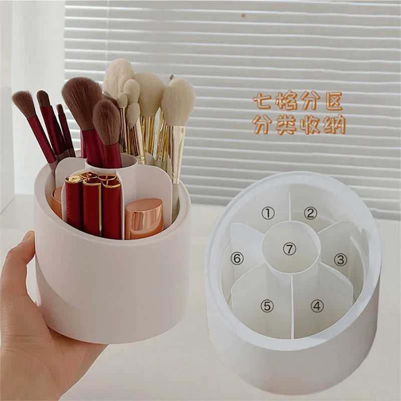 Nova Glam Essentials 360° Rotating Makeup Organizer – 7-Grid Desktop Storage for Brushes, Lipstick, Eyebrow Pens & Eyeshadow