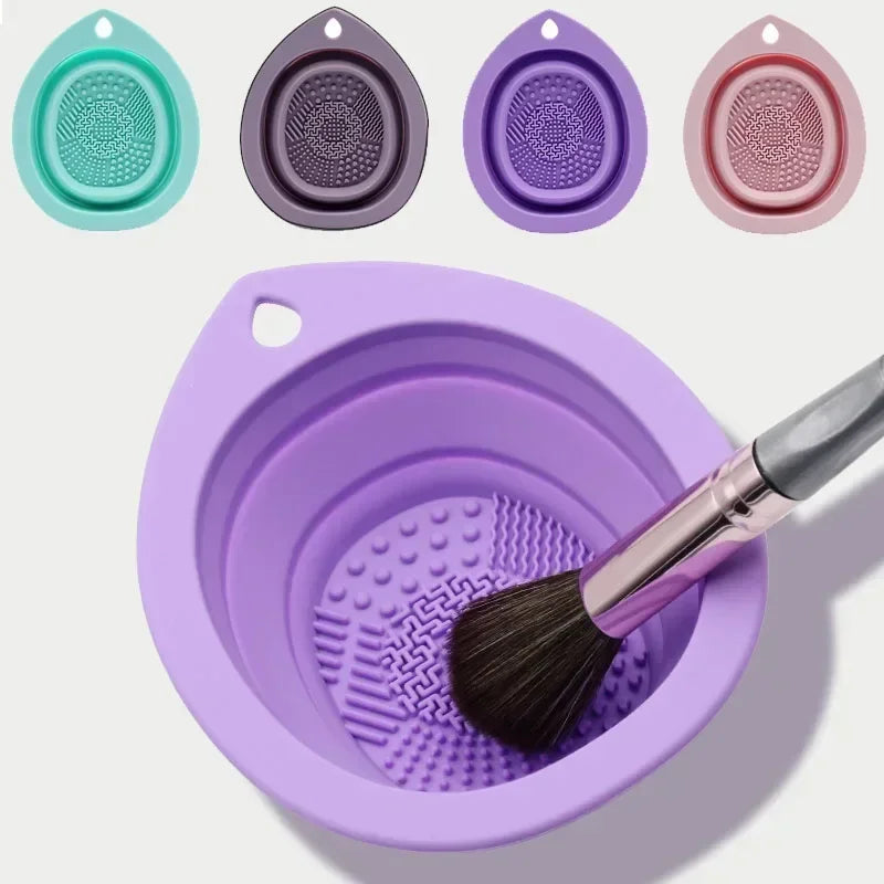 Nova Glam Essentials electric brush cleaner washing 5 brushes simultaneously in clear bowl