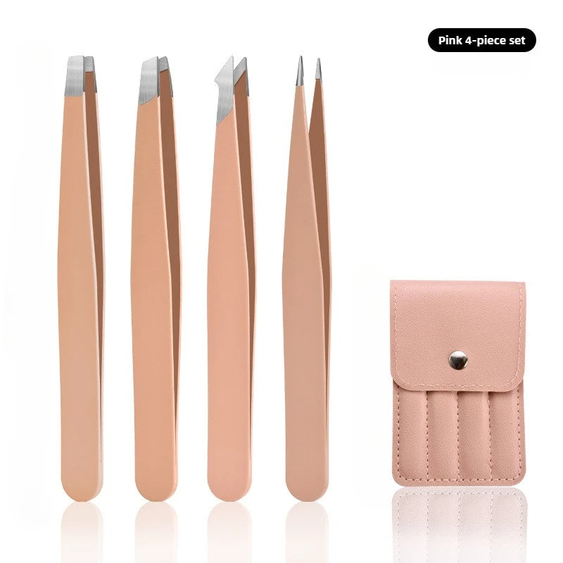 Nova Glam Essentials 4-Pack Precision Eyebrow Tweezers – Professional Stainless Steel Slanted & Pointed Hair Removal Tools for Fine Hairs & Grooming