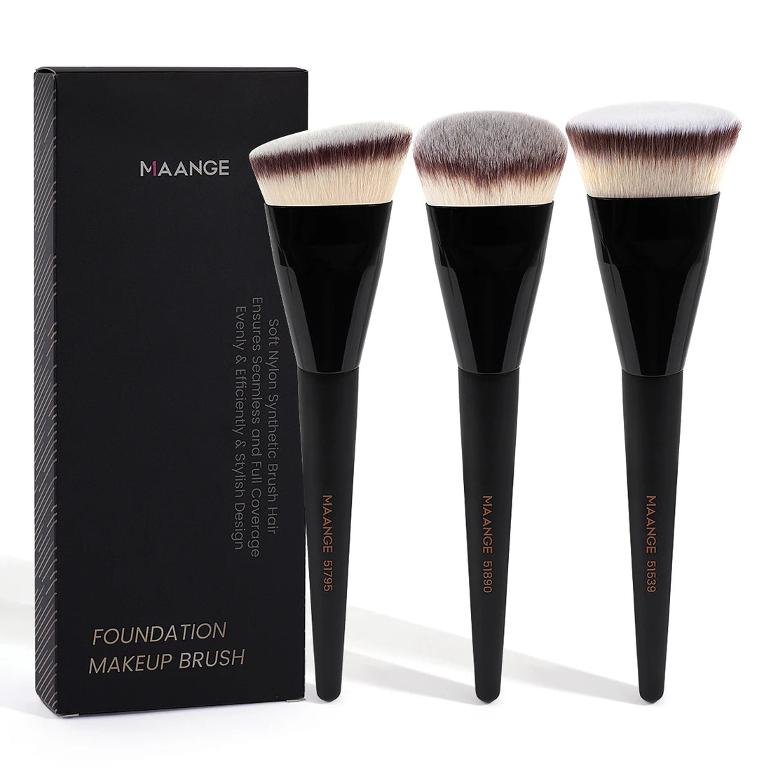 Nova Glam Essentials 3-Piece Makeup Brush Set – Angled, Round & Flat Foundation Brushes