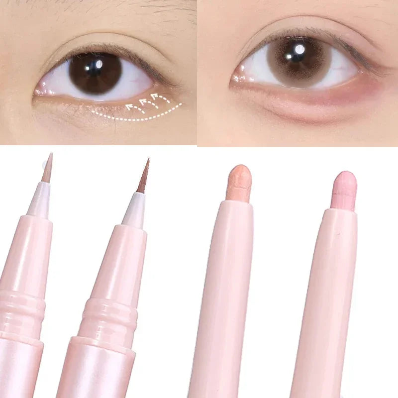 Nova Glam Essentials Double-Ended Silkworm Makeup Pen - Waterproof Nude Contour Liner & Shimmer Highlighter for Eyes, Nose & Brows