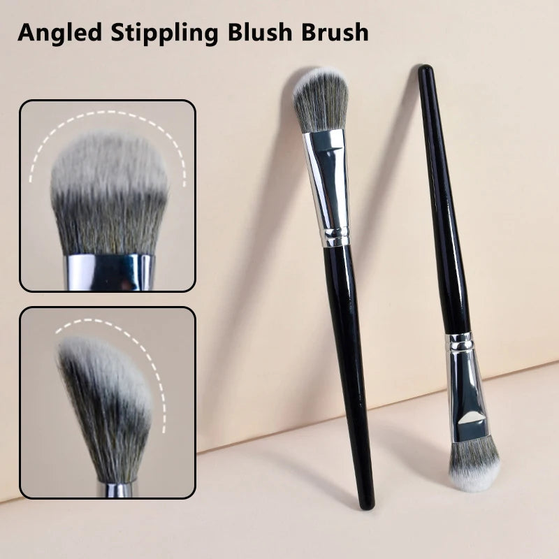 Nova Glam Essentials Dual-Ended Blush Brush - Precision Angled & Mini Powder Brush for Contour, Highlight & Blush