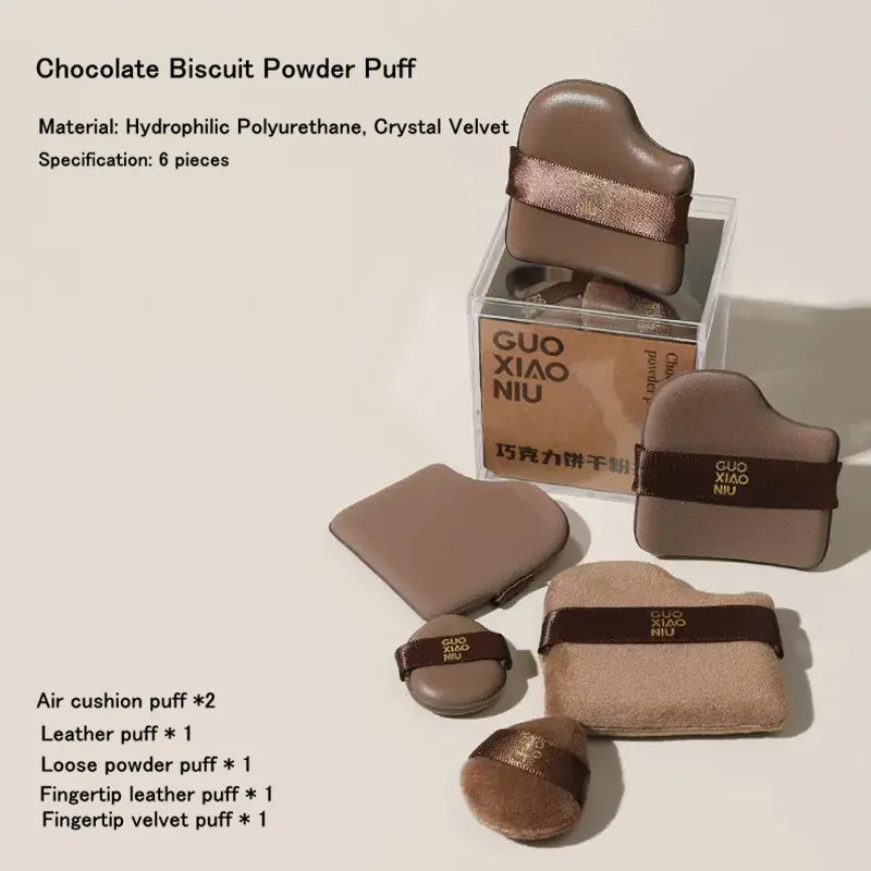 Nova Glam Essentials 6-Piece Makeup Blender Set – Chocolate Biscuit Design Sponges for Air Cushion & Powder