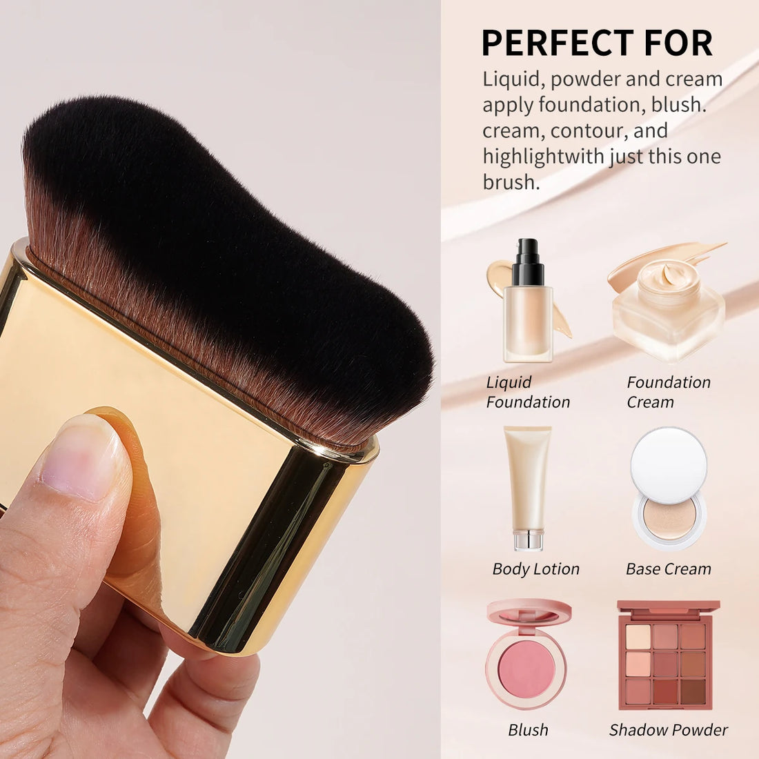 Nova Glam Essentials Pro Kabuki Brush – Gold/Rose Gold Contour & Self-Tanner Applicator