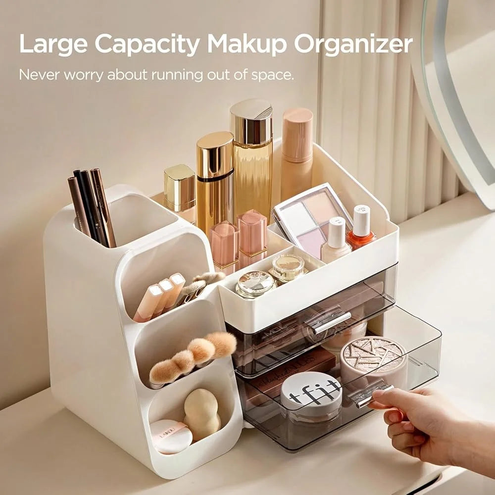 Nova Glam Essentials Large Capacity Organizer – White PE Storage with Drawers & Compartments