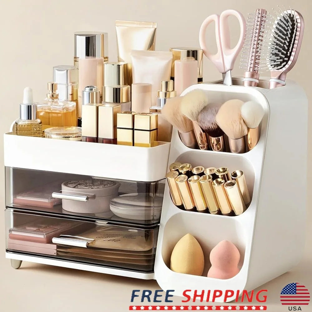 Nova Glam Essentials Large Capacity Organizer – White PE Storage with Drawers & Compartments