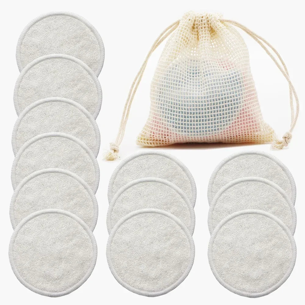 Nova Glam Essentials 12-Pack Reusable Bamboo Makeup Remover Pads – Eco-Friendly 8cm (3.15") Washable Facial Rounds for Nursing, Skincare & Makeup Removal