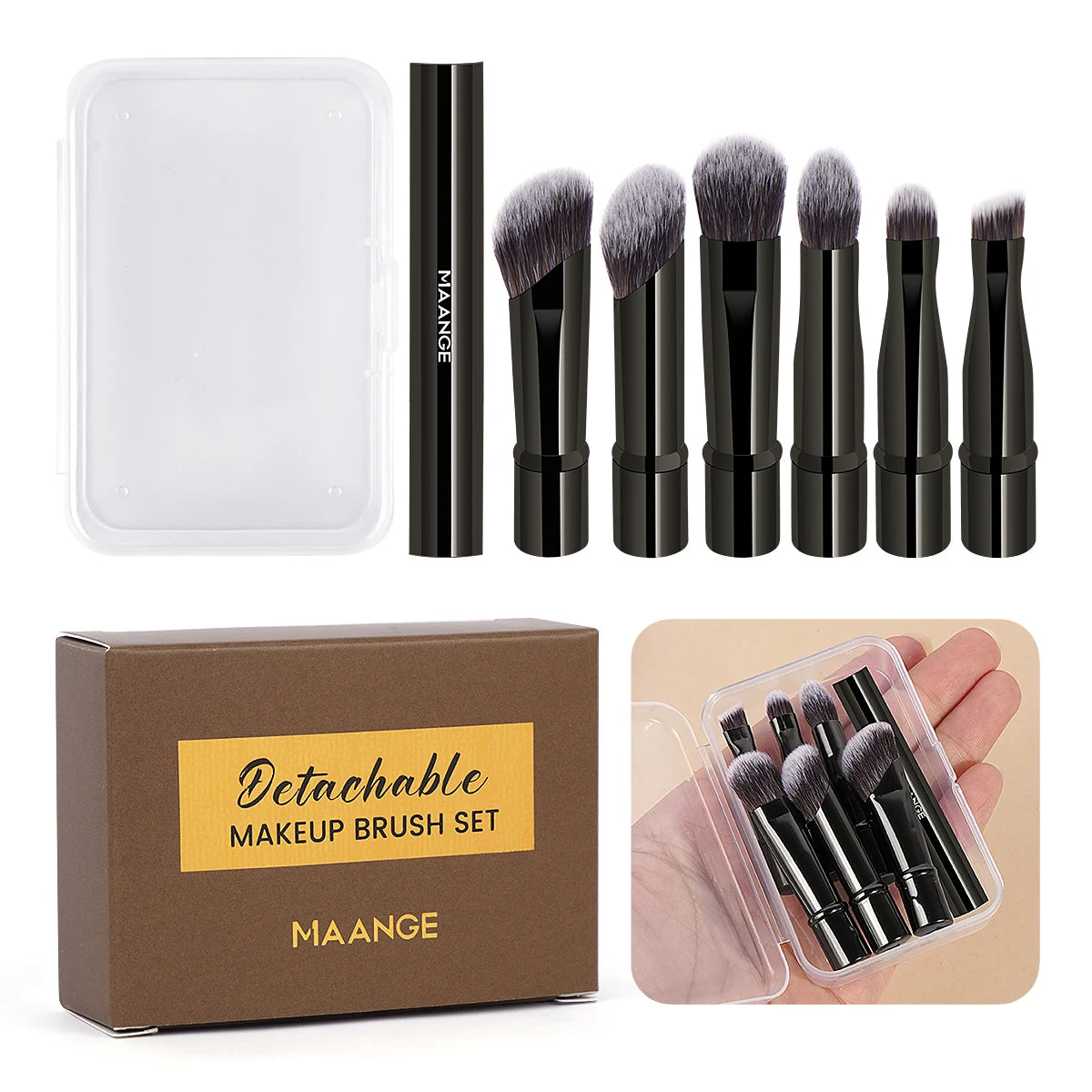 Nova Glam Essentials 6-Piece Detachable Travel Brush Set – Compact Metal Handle Design
