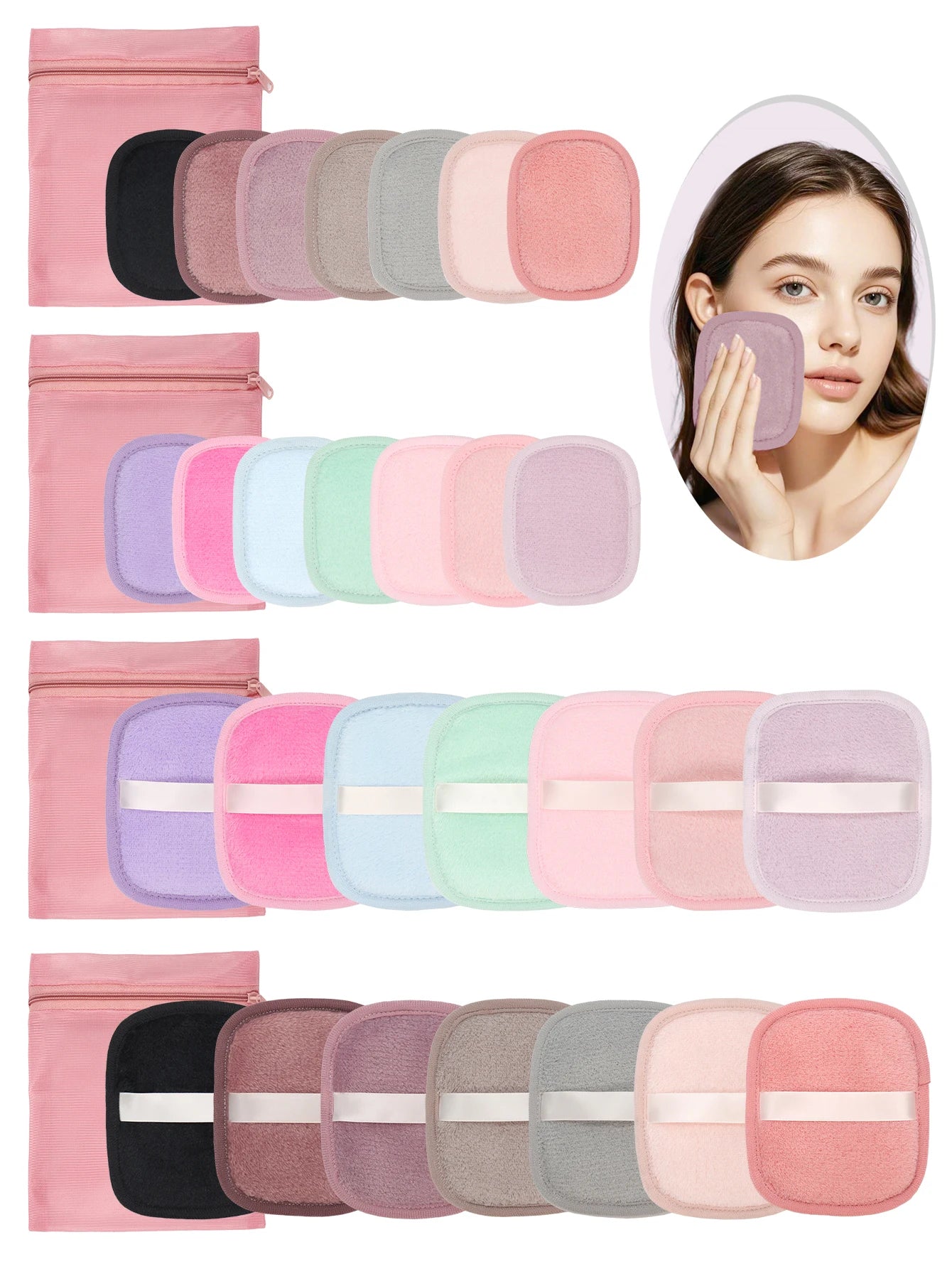 Nova Glam Essentials Reusable Makeup Remover Set – 7/14-Pack Polyurethane Pads + Mesh Laundry Bag