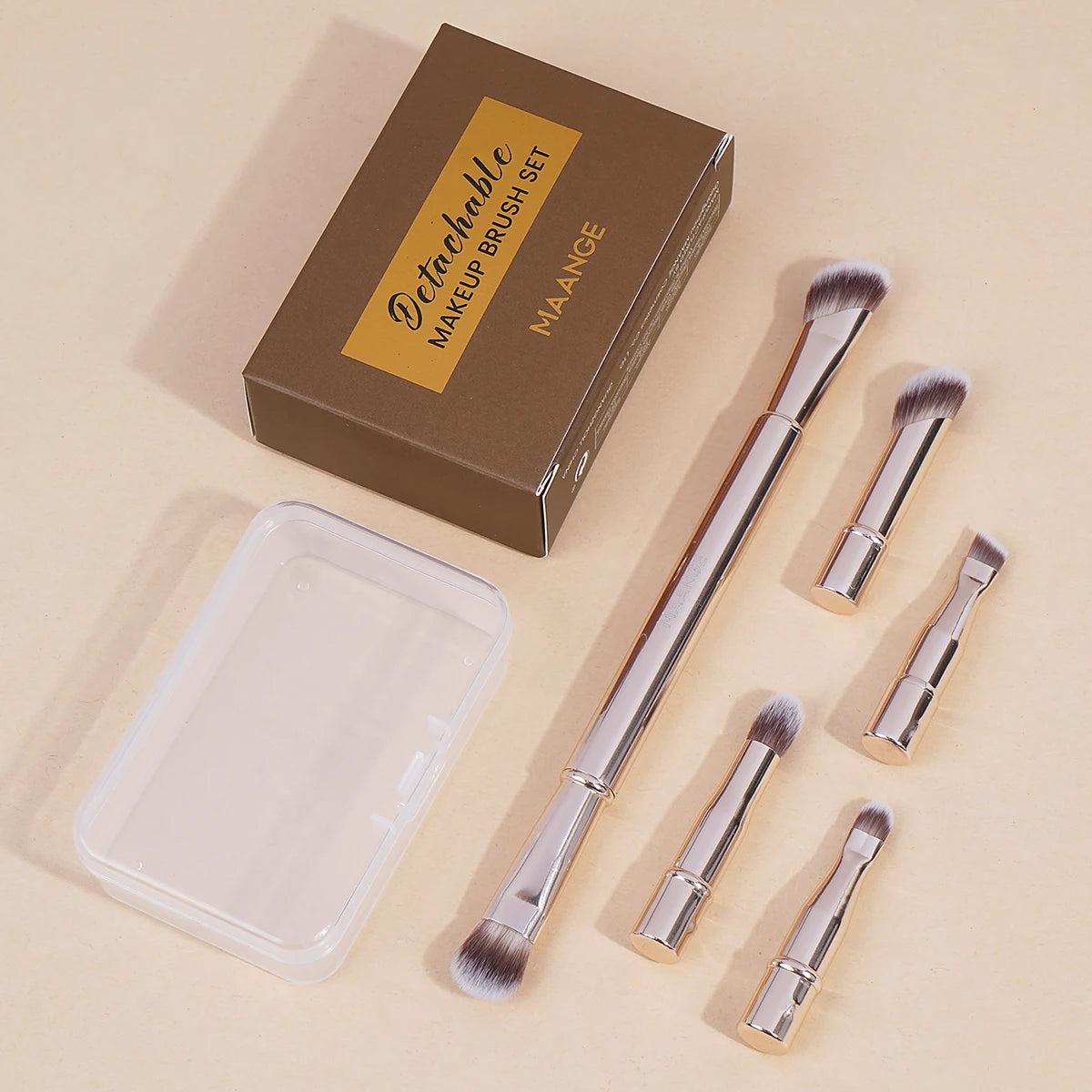 Nova Glam Essentials 6-Piece Detachable Travel Brush Set – Compact Metal Handle Design