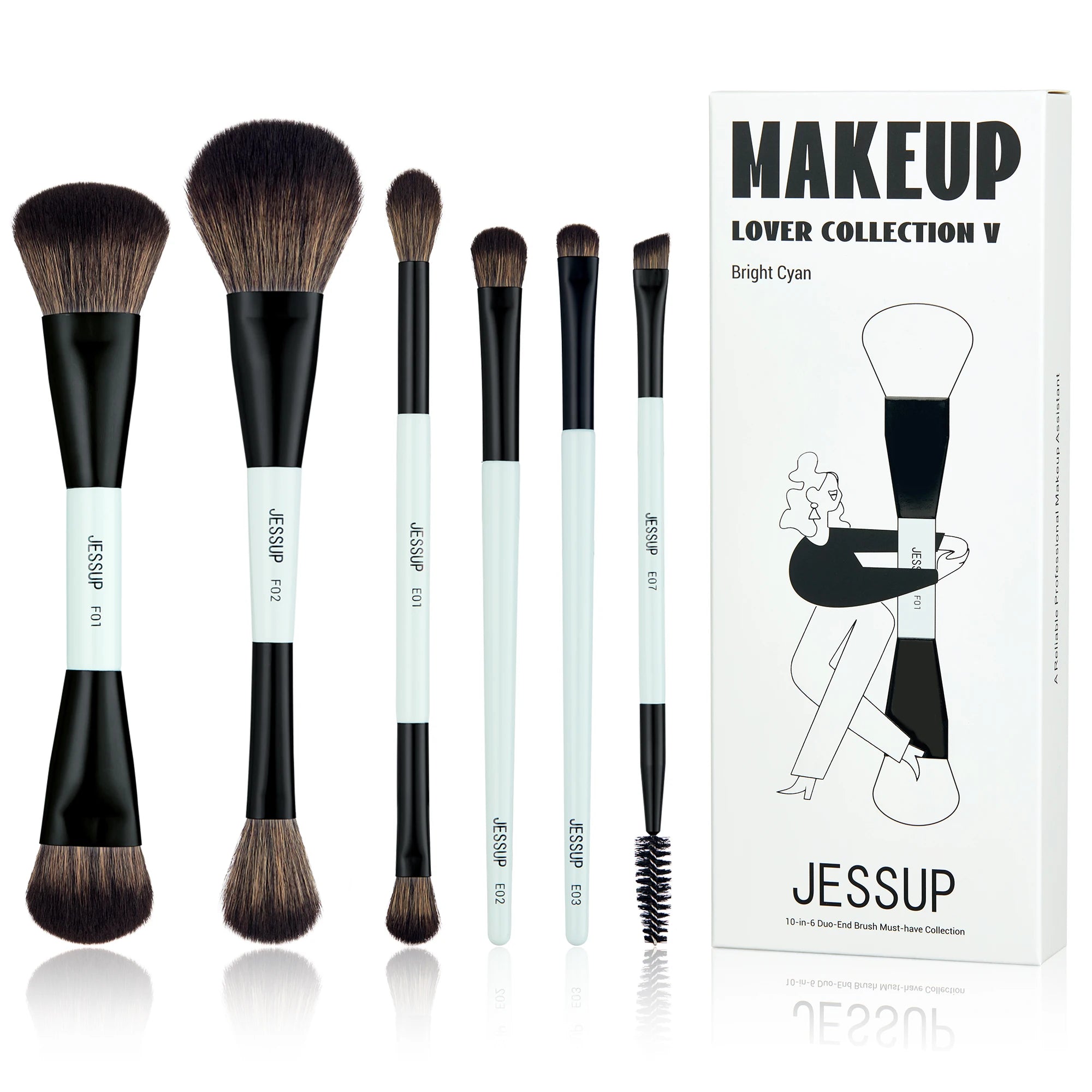 Nova Glam Essentials Double-Sided Brush Set – Bright Cyan Vegan Brushes for Multi-Use Makeup