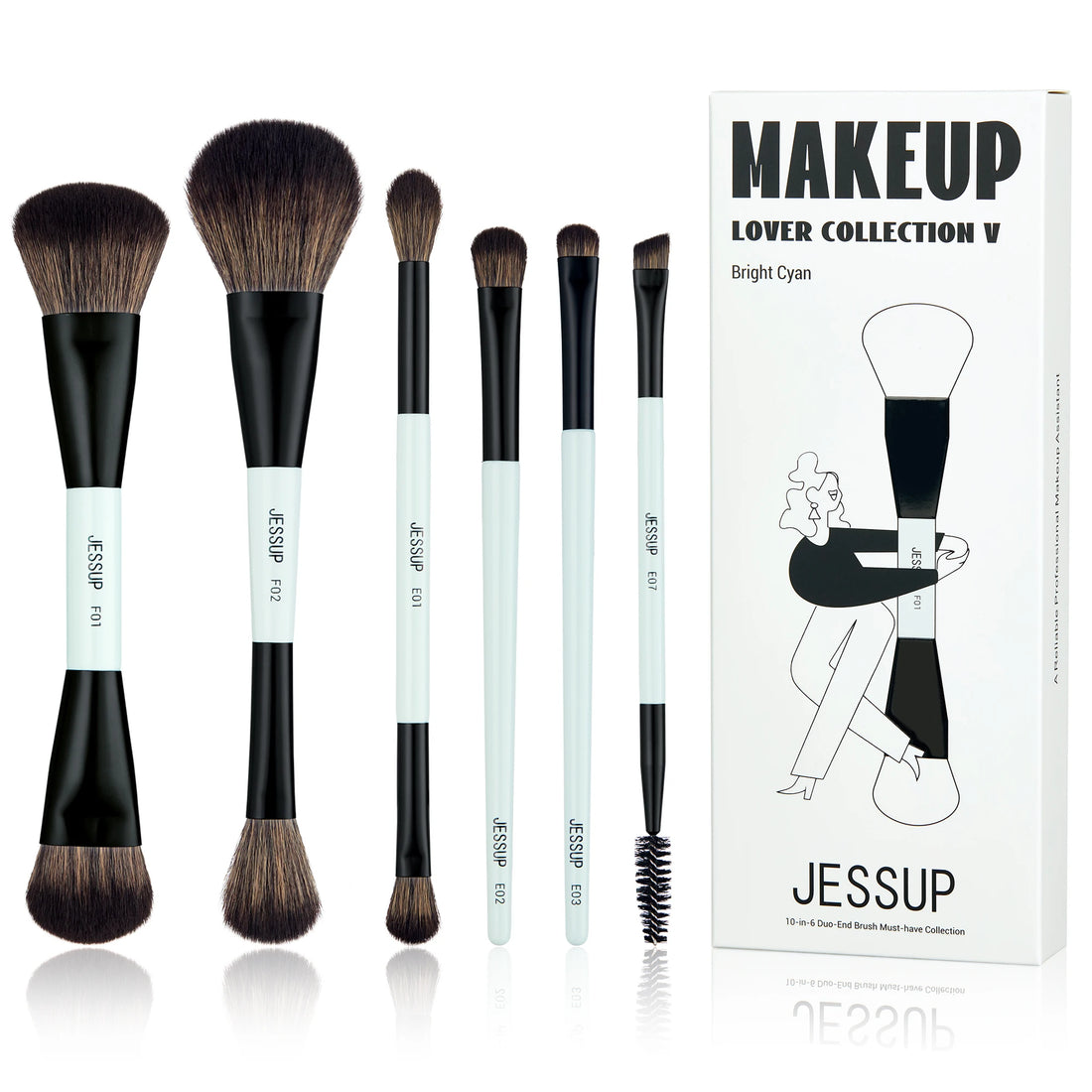 Nova Glam Essentials Double-Sided Brush Set – Bright Cyan Vegan Brushes for Multi-Use Makeup