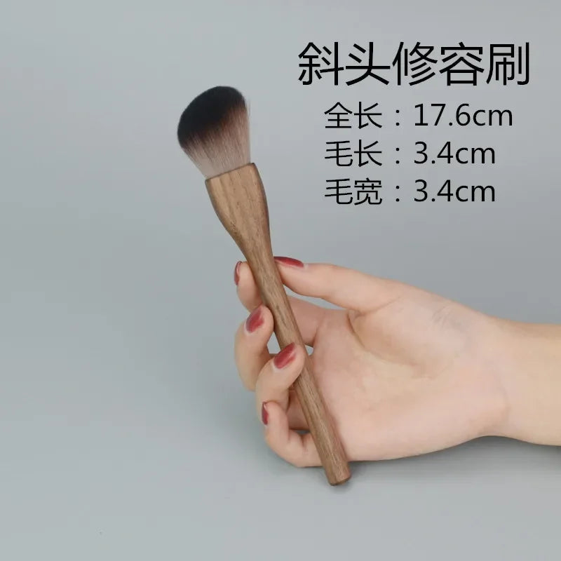Nova Glam Essentials Big Soft Powder Brush – Walnut Wood Handle & Fluffy Synthetic Bristles