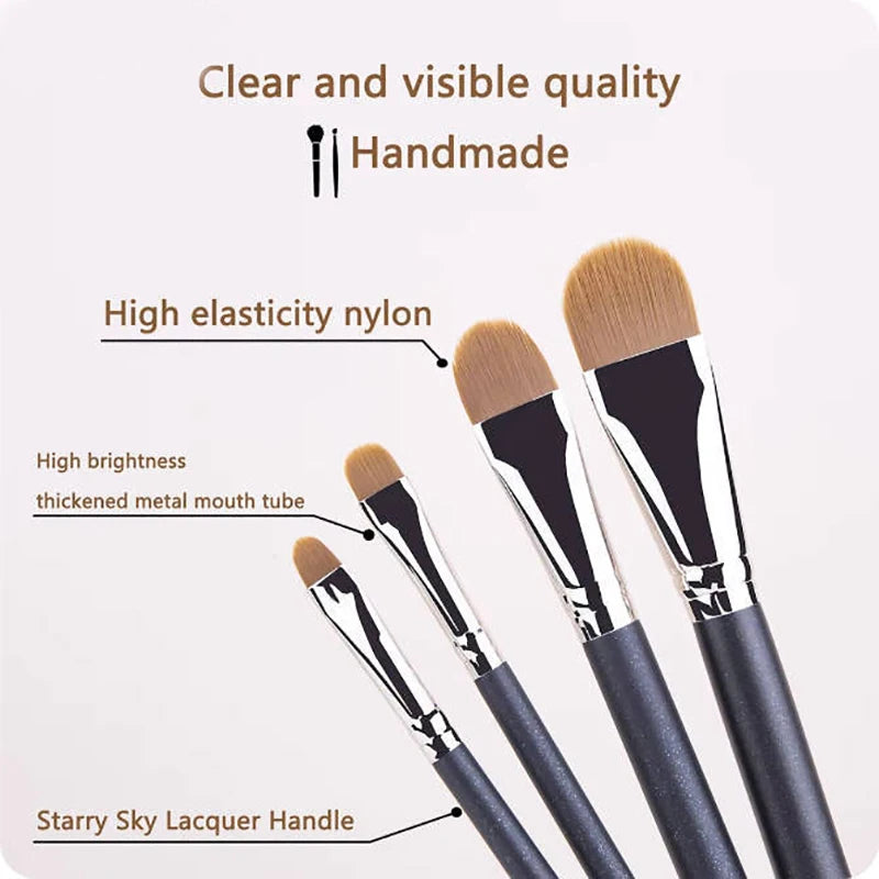 Nova Glam Essentials 4-Size Ultra-Thin Foundation Brush Set – Flat Round Liquid/Cream Concealer & Contour Makeup Tools
