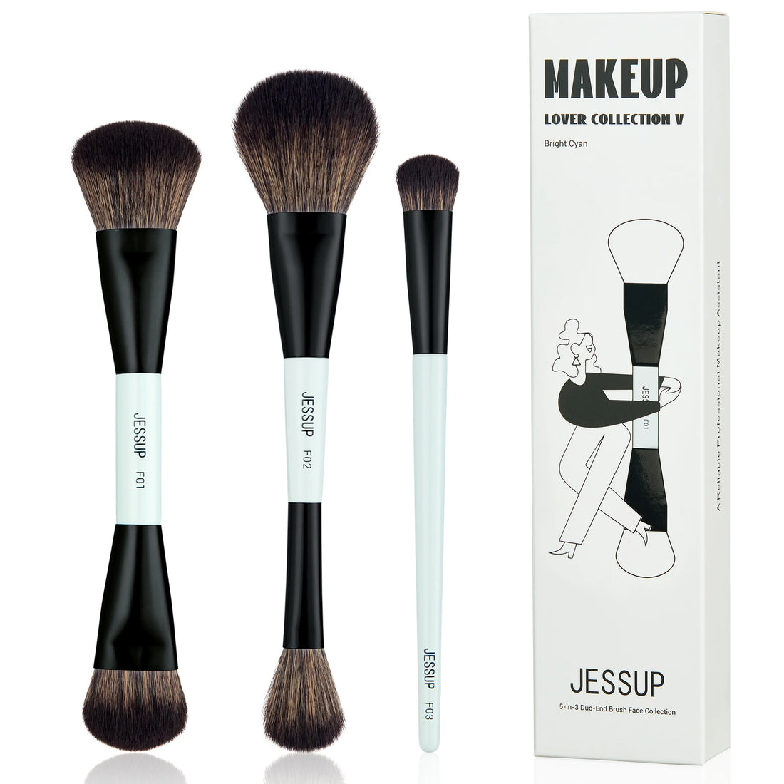 Nova Glam Essentials Double-Sided Brush Set – Bright Cyan Vegan Brushes for Multi-Use Makeup