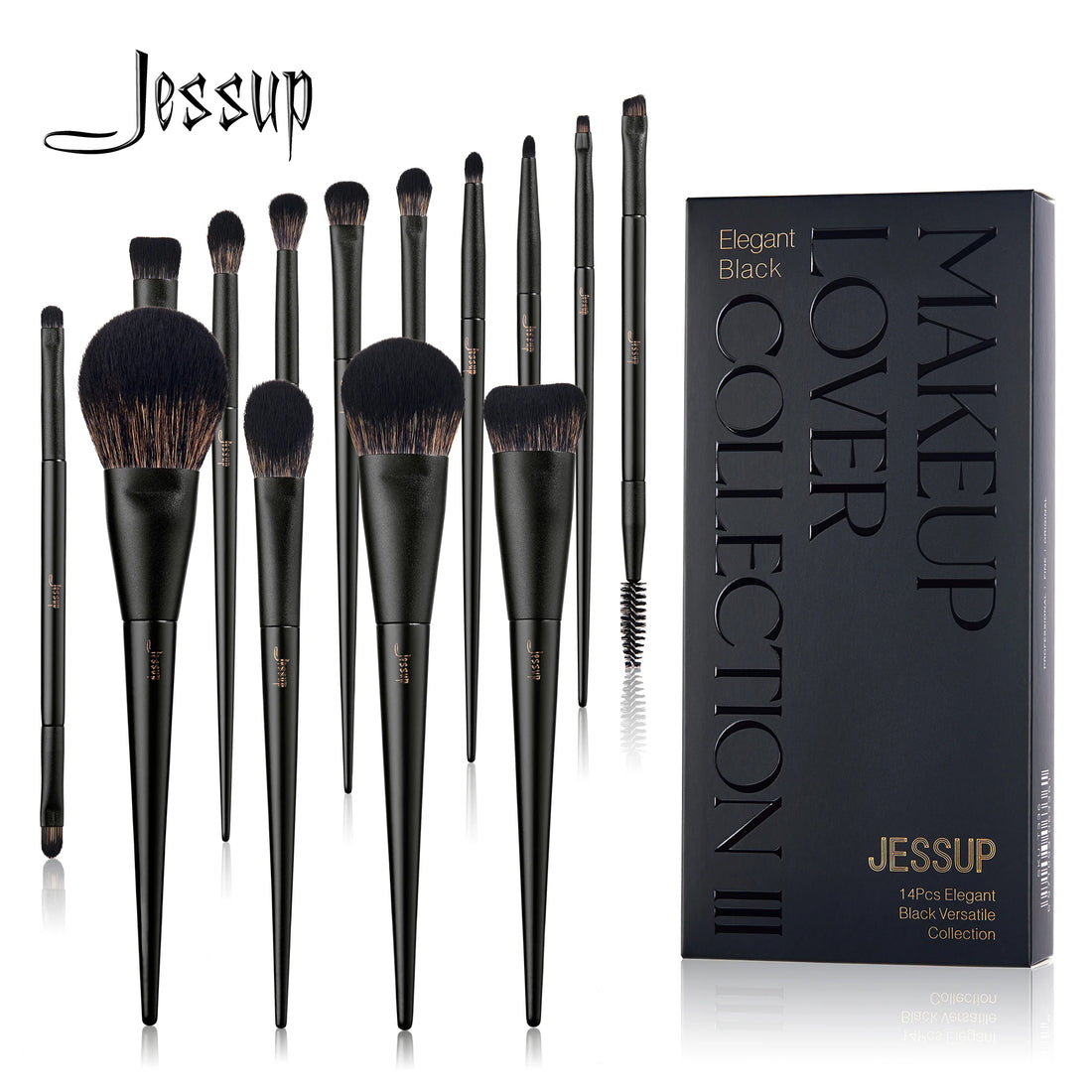 Nova Glam Essentials 14-Piece Professional Makeup Brush Set - Vegan Synthetic Contour, Foundation & Eyeshadow Kit with Gift Box