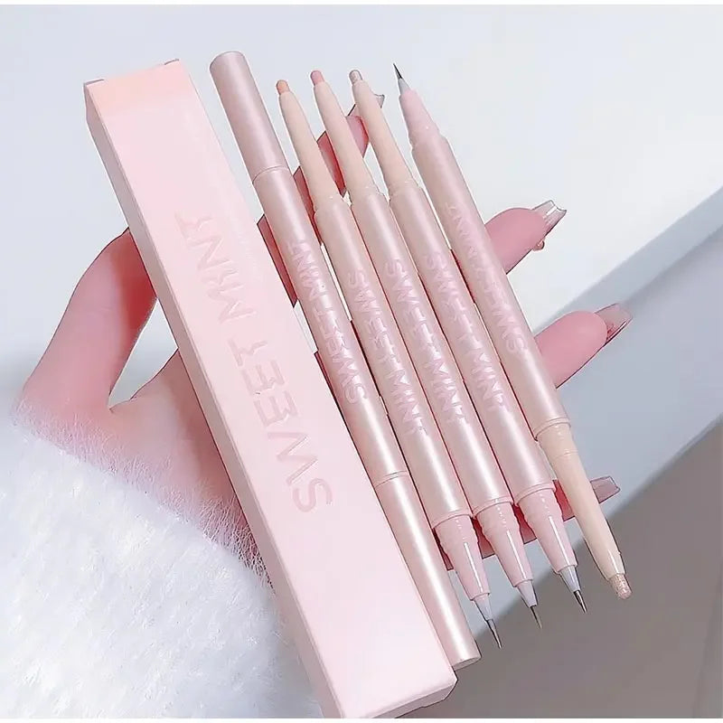 Nova Glam Essentials Double-Ended Silkworm Makeup Pen - Waterproof Nude Contour Liner & Shimmer Highlighter for Eyes, Nose & Brows