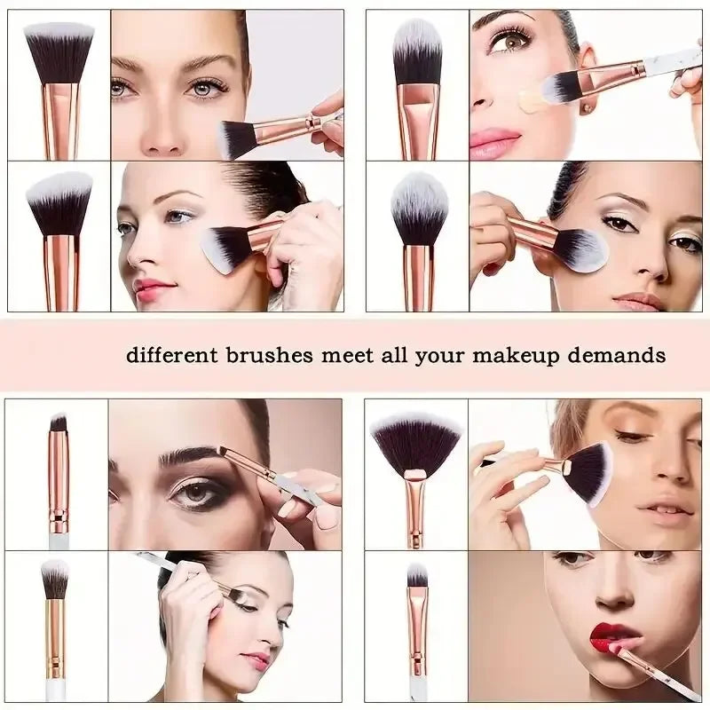 Nova Glam Essentials 10-Piece Marble Brush Set – Vegan Synthetic Kabuki & Eyeshadow Brushes