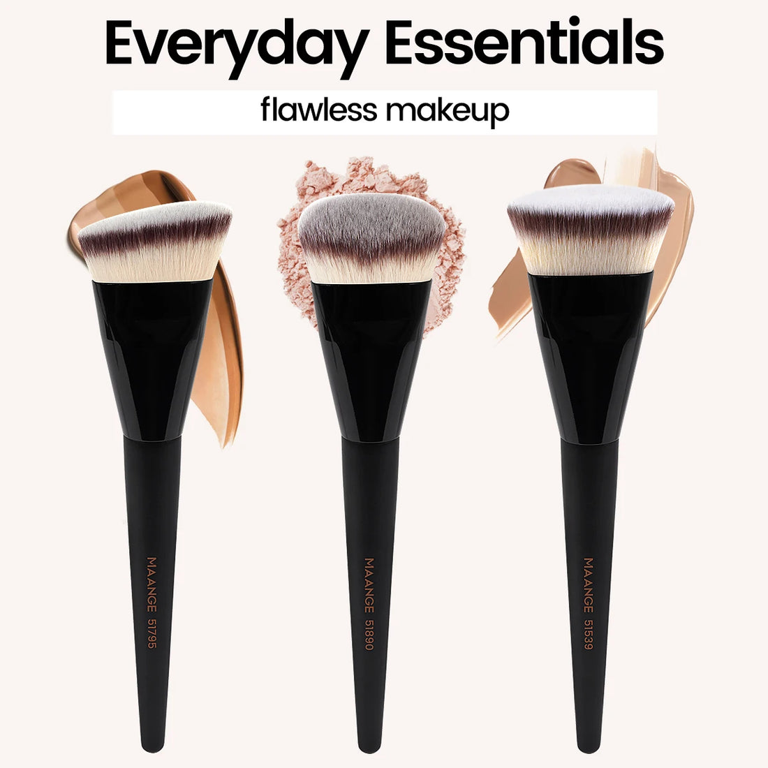 Nova Glam Essentials 3-Piece Makeup Brush Set – Angled, Round & Flat Foundation Brushes