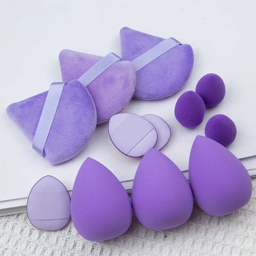 Nova Glam Essentials 12-Piece Velvet Triangle Sponge Set – Purple Hydrophilic Non-Latex Sponges