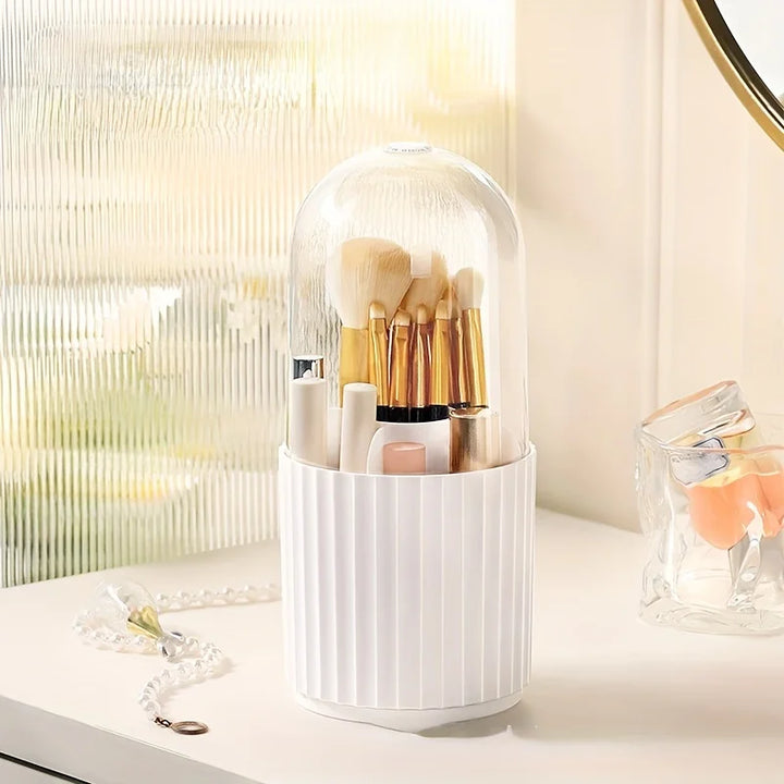 Nova Glam Essentials Rotating Makeup Brush Organizer – Acrylic Cylinder with Dustproof Lid