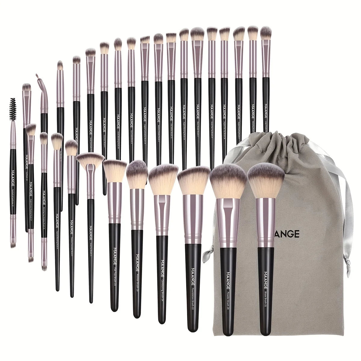 Nova Glam Essentials 30-Piece Vegan Makeup Brush Set – Professional Nylon Brushes with Travel Pouch