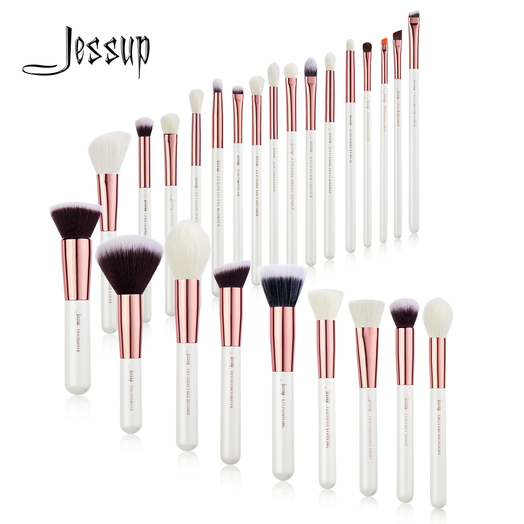 Nova Glam Essentials 25-Piece Luxury Brush Set – Rose Gold Ferrules & Pearl-White Handles