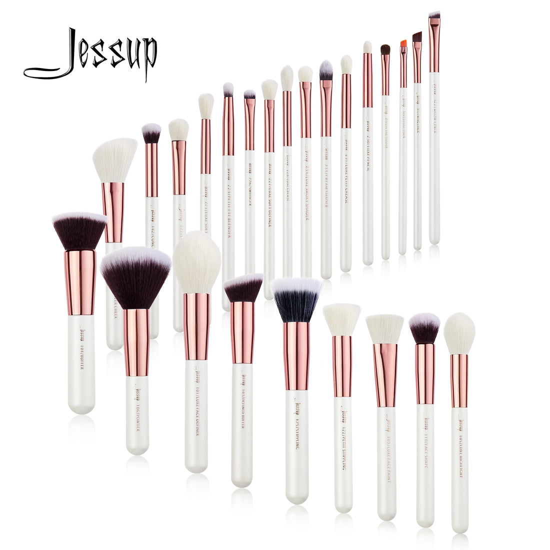 Nova Glam Essentials 25-Piece Luxury Brush Set – Rose Gold Ferrules & Pearl-White Handles