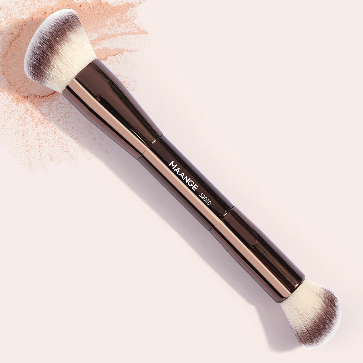 Nova Glam Essentials Dual-Ended Contour & Foundation Brush – Coffee-Colored Metal Handle Design