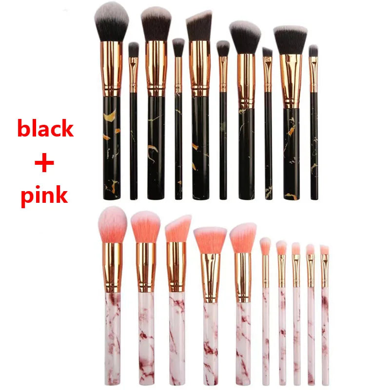 Nova Glam Essentials 10-Piece Marble Brush Set – Vegan Synthetic Kabuki & Eyeshadow Brushes