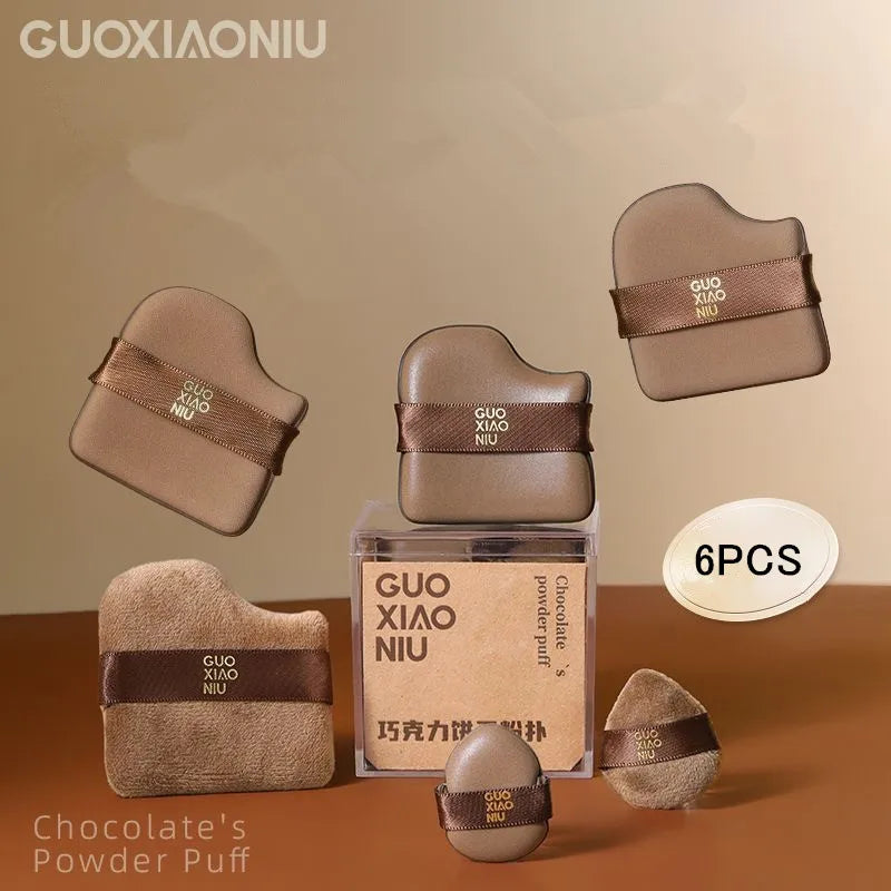 Nova Glam Essentials 6-Piece Makeup Blender Set – Chocolate Biscuit Design Sponges for Air Cushion & Powder
