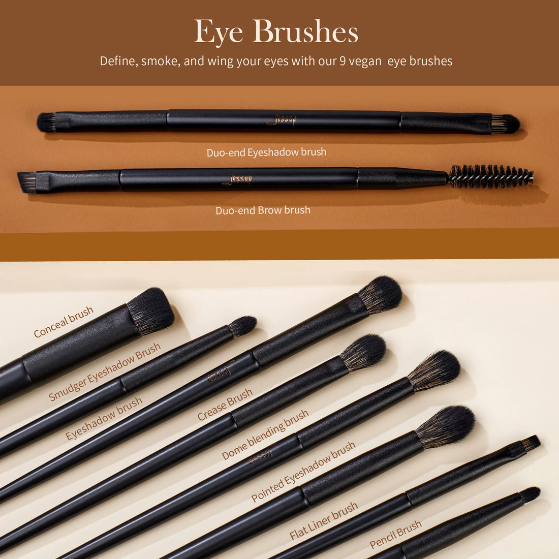 Nova Glam Essentials 14-Piece Professional Makeup Brush Set - Vegan Synthetic Contour, Foundation & Eyeshadow Kit with Gift Box