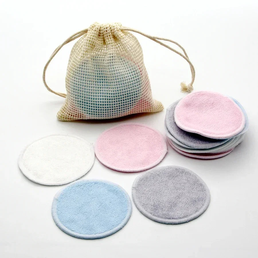 Nova Glam Essentials 12-Pack Reusable Bamboo Makeup Remover Pads – Eco-Friendly 8cm (3.15") Washable Facial Rounds for Nursing, Skincare & Makeup Removal