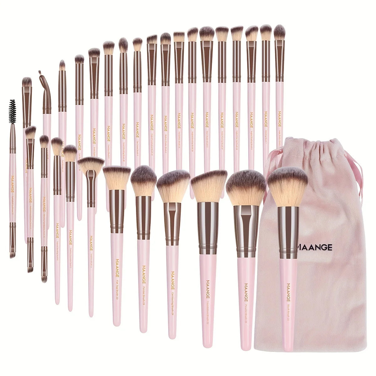 Nova Glam Essentials 30-Piece Vegan Makeup Brush Set – Professional Nylon Brushes with Travel Pouch