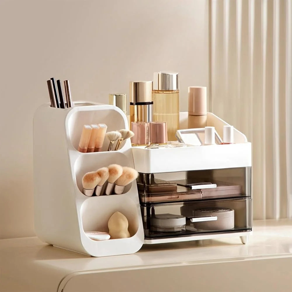 Nova Glam Essentials Large Capacity Organizer – White PE Storage with Drawers & Compartments