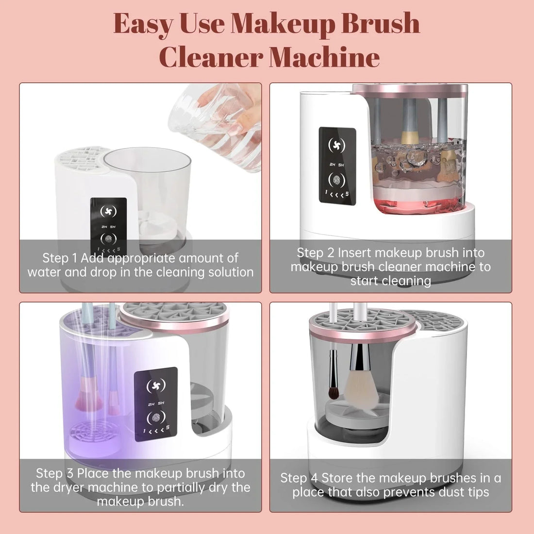 Nova Glam Essentials 3-in-1 Electric Makeup Brush Cleaner & Dryer – Portable USB-Powered Cleaning Station with Timer, Silicone Bowl & Brush Holder