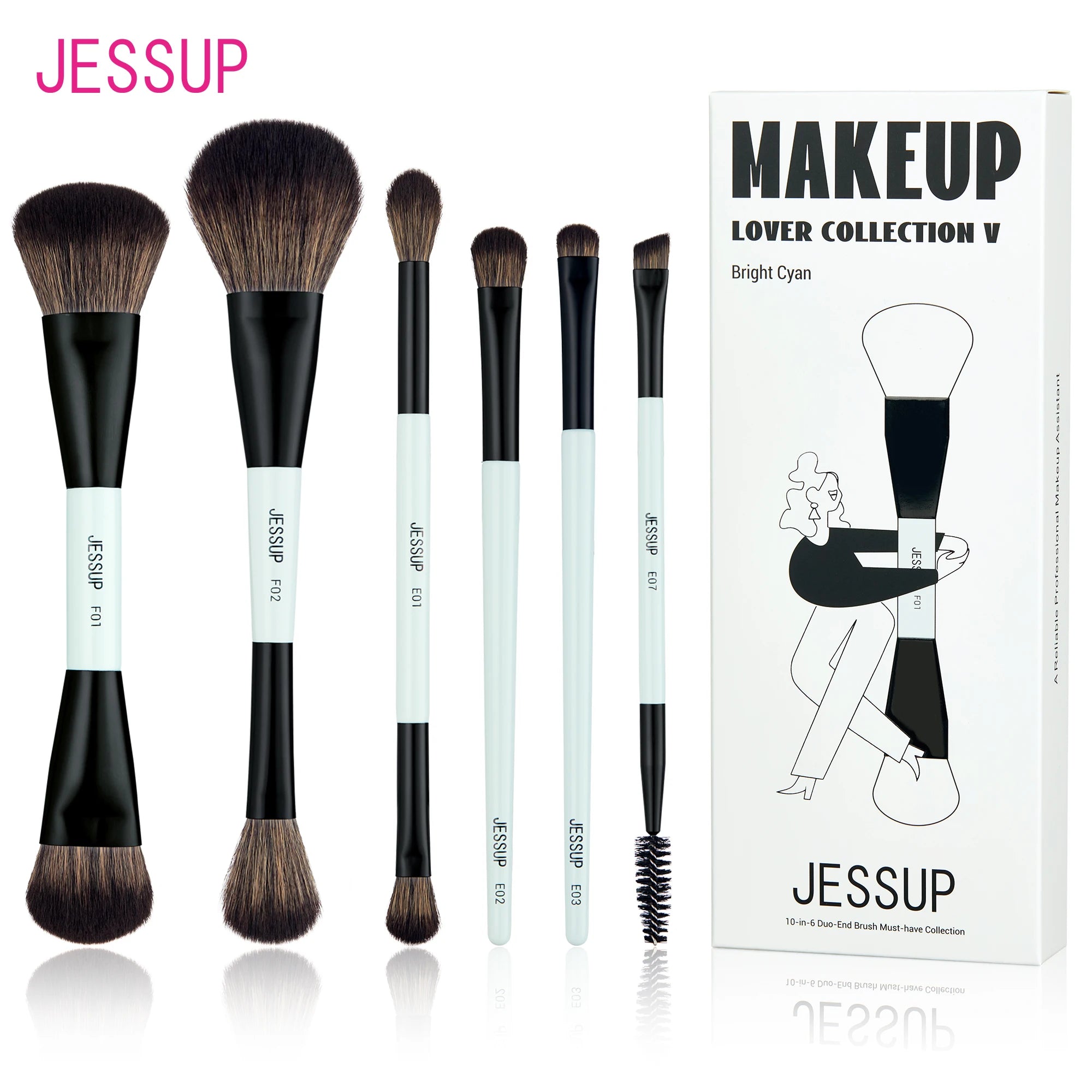 Nova Glam Essentials Double-Sided Brush Set – Bright Cyan Vegan Brushes for Multi-Use Makeup