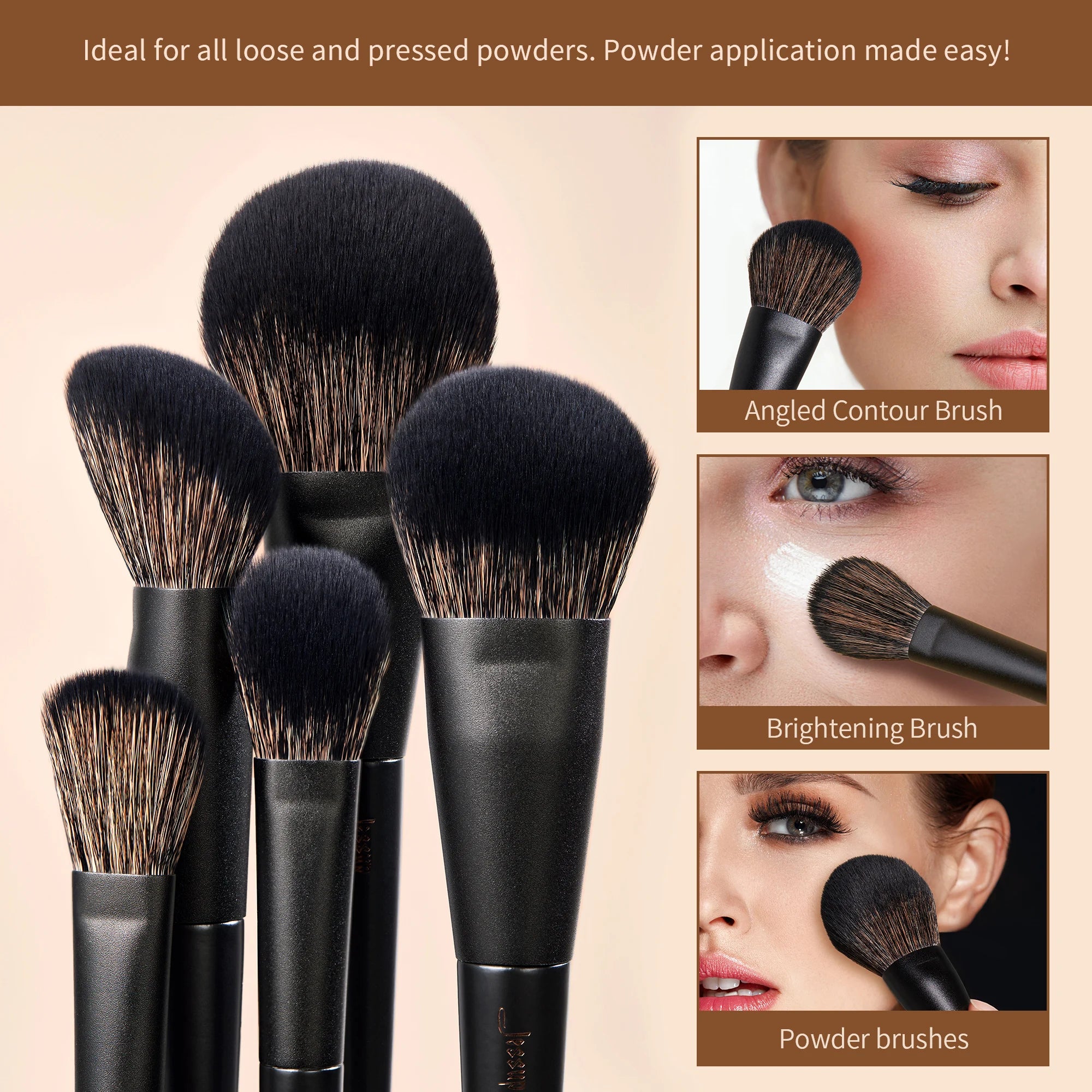 Nova Glam Essentials 14-Piece Professional Makeup Brush Set - Vegan Synthetic Contour, Foundation & Eyeshadow Kit with Gift Box