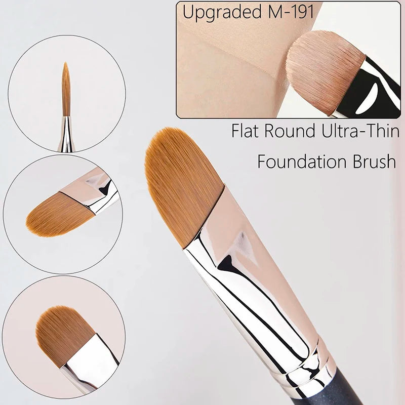 Nova Glam Essentials 4-Size Ultra-Thin Foundation Brush Set – Flat Round Liquid/Cream Concealer & Contour Makeup Tools