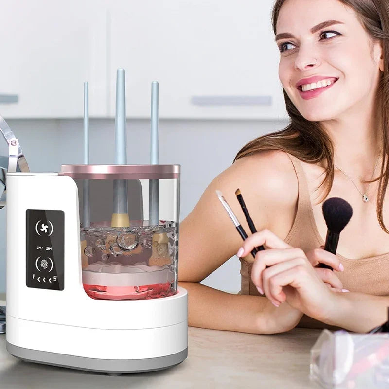 Nova Glam Essentials 3-in-1 Electric Makeup Brush Cleaner & Dryer – Portable USB-Powered Cleaning Station with Timer, Silicone Bowl & Brush Holder