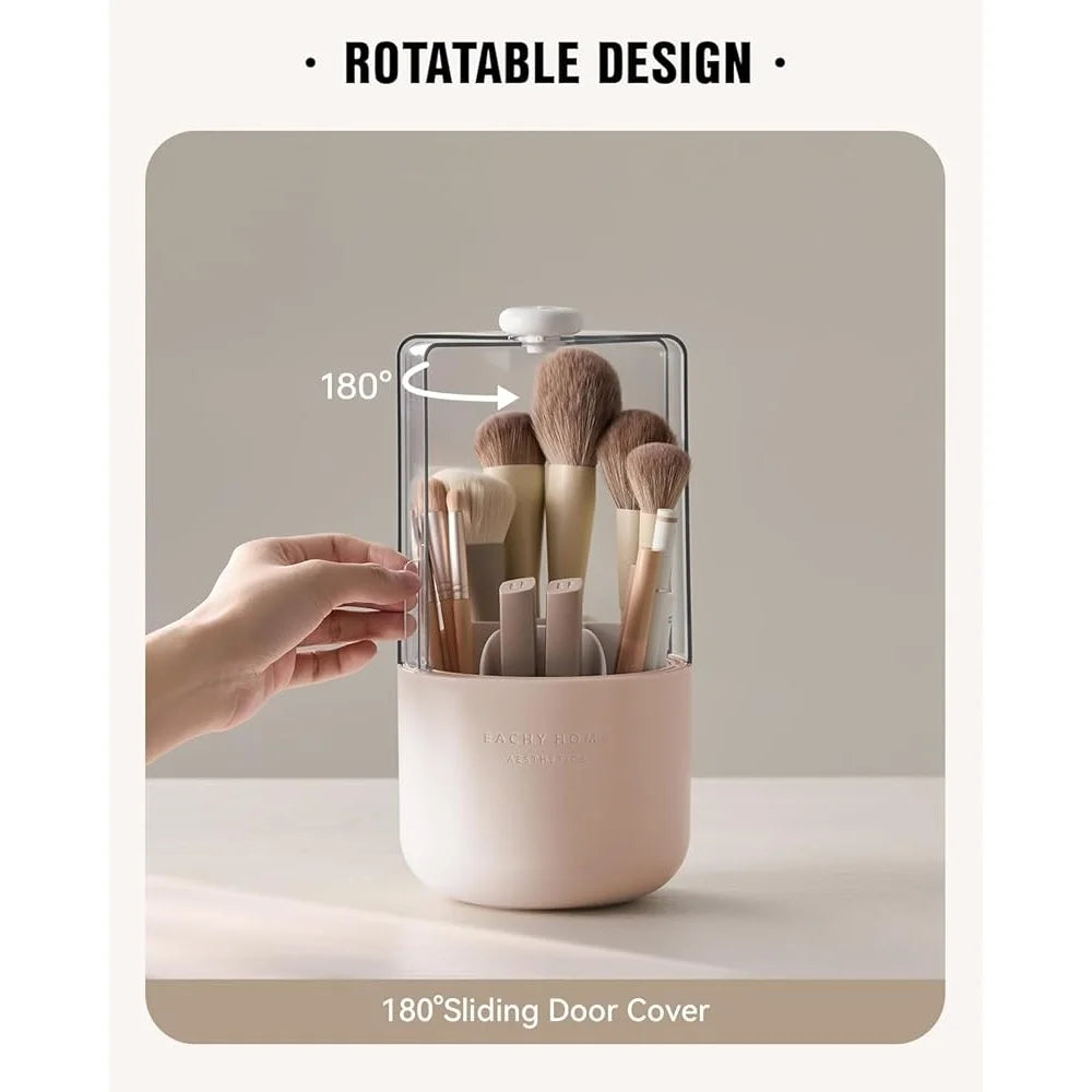 Nova Glam Essentials 360° Rotating Makeup Brush Organizer – Dustproof Lid, 7 Compartments & Waterproof Design