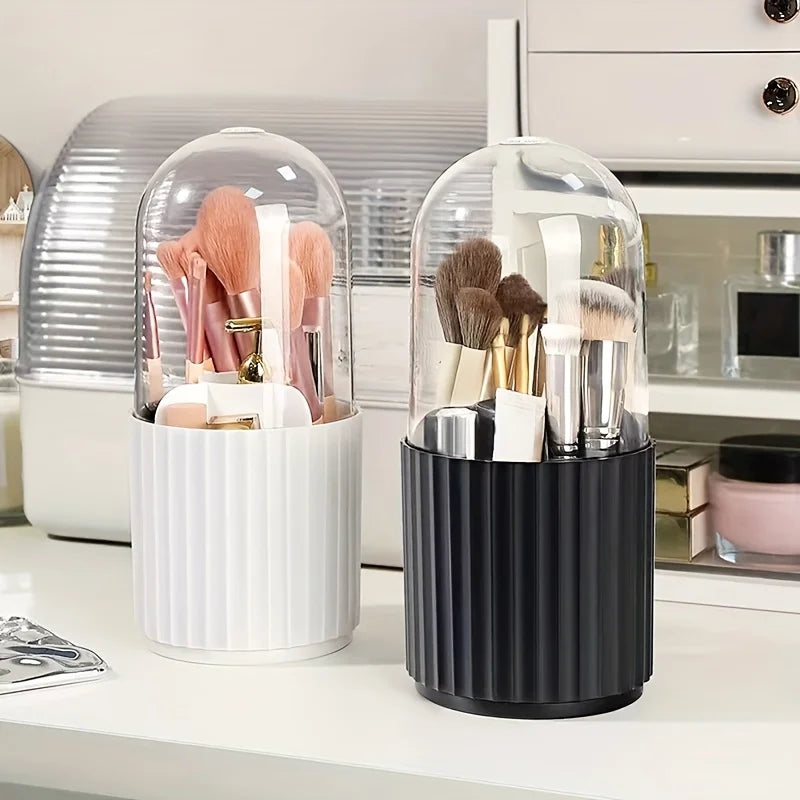 Nova Glam Essentials Rotating Makeup Brush Organizer – Acrylic Cylinder with Dustproof Lid