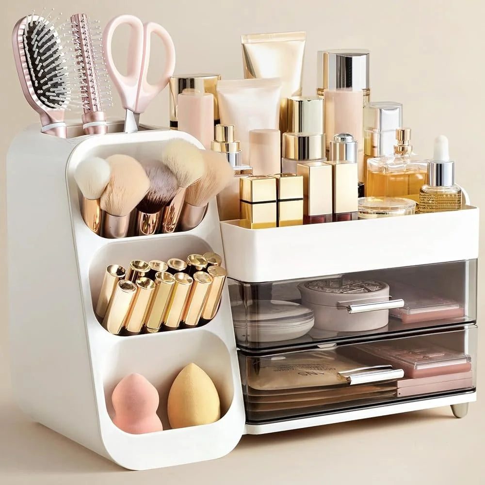 Nova Glam Essentials Large Capacity Organizer – White PE Storage with Drawers & Compartments
