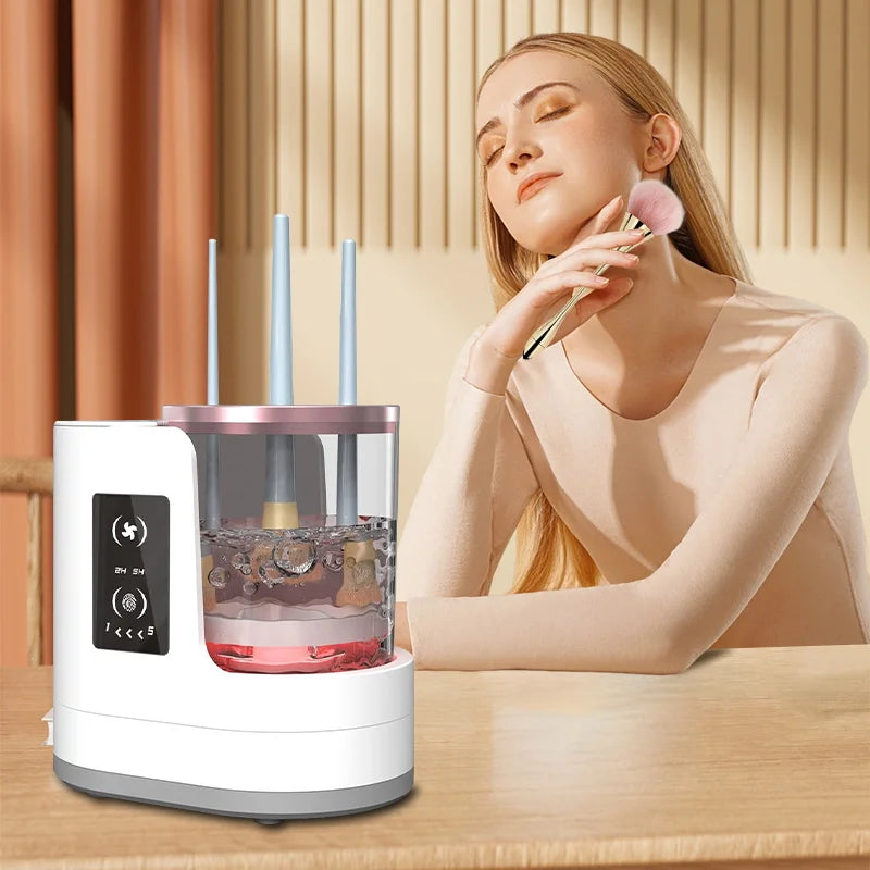 Nova Glam Essentials 3-in-1 Electric Makeup Brush Cleaner & Dryer – Portable USB-Powered Cleaning Station with Timer, Silicone Bowl & Brush Holder