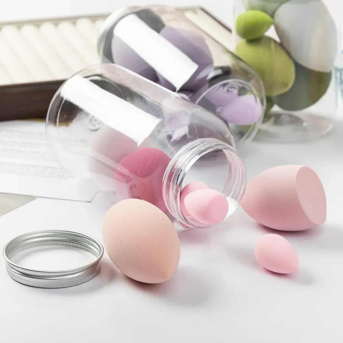 Nova Glam Essentials 14-Piece Makeup Sponge Set – Beauty Egg Blenders & Mini Finger Puffs