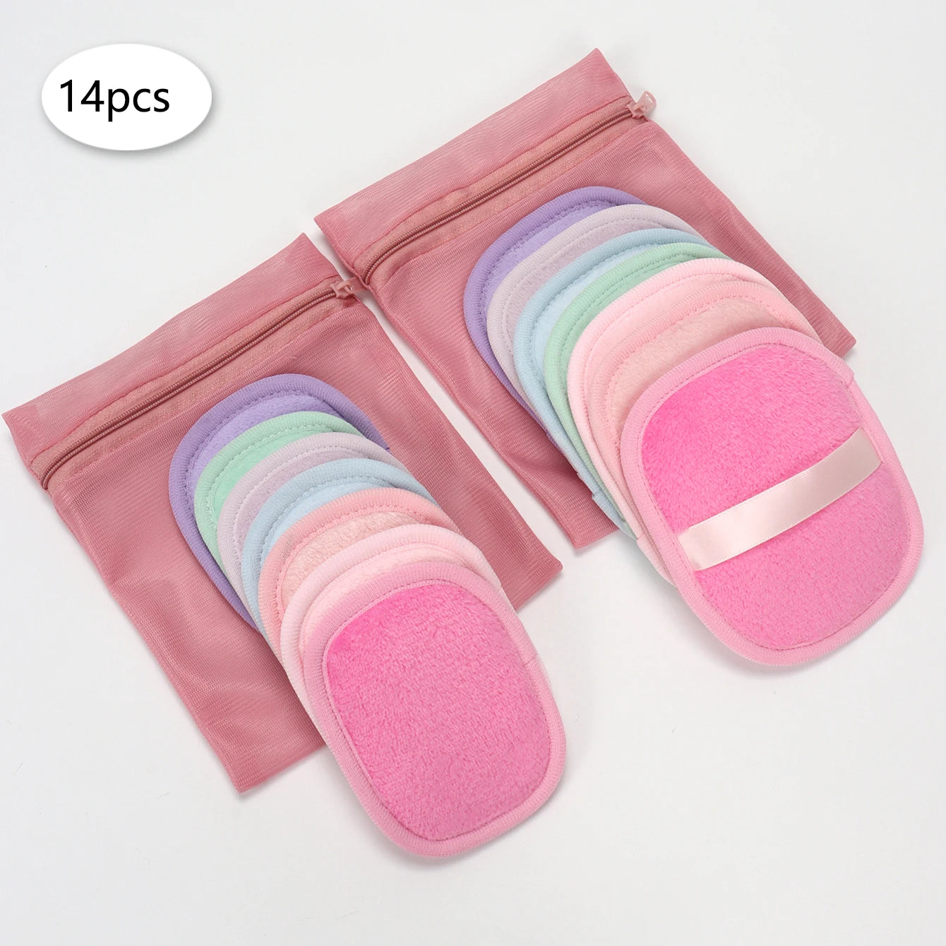 Nova Glam Essentials Reusable Makeup Remover Set – 7/14-Pack Polyurethane Pads + Mesh Laundry Bag