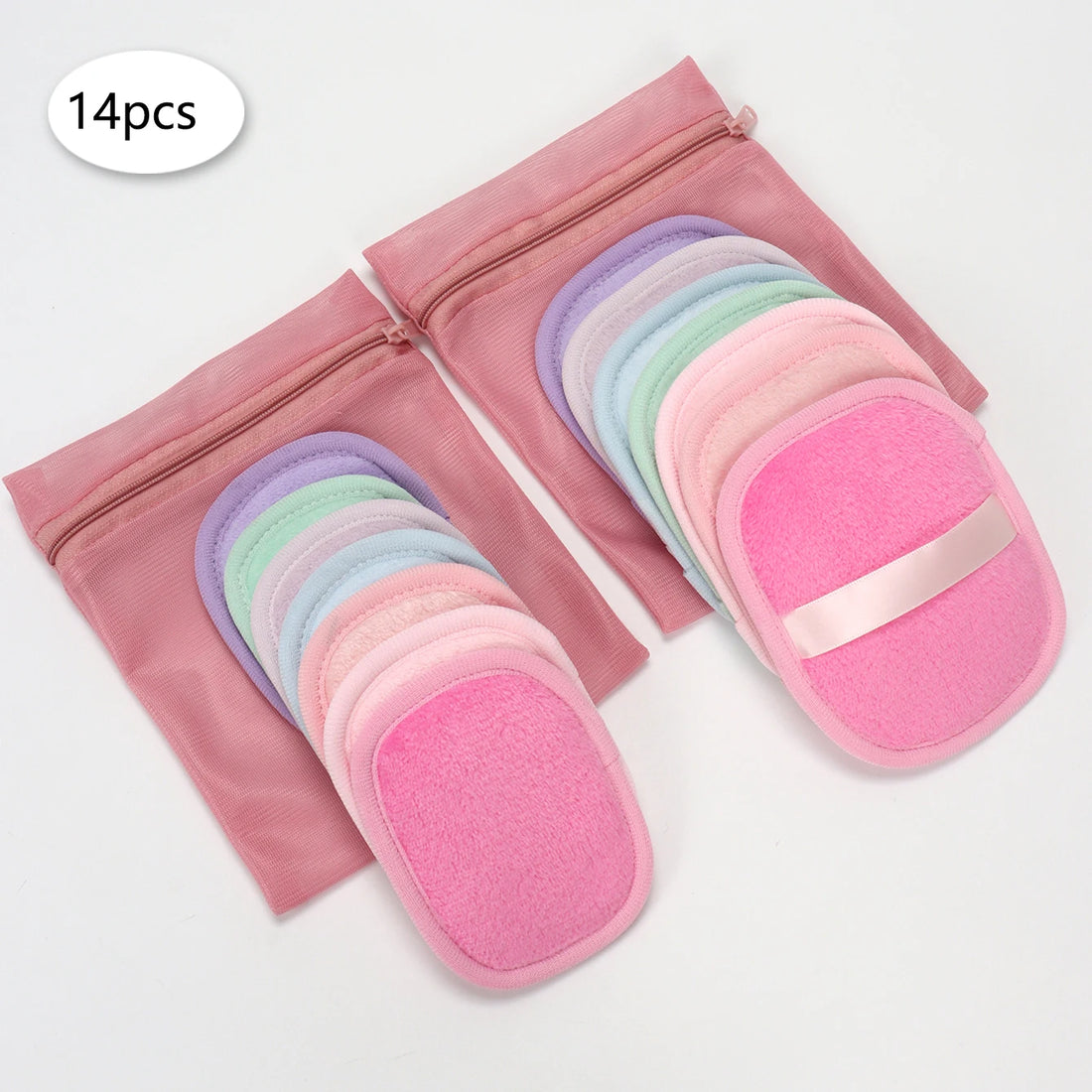 Nova Glam Essentials Reusable Makeup Remover Set – 7/14-Pack Polyurethane Pads + Mesh Laundry Bag