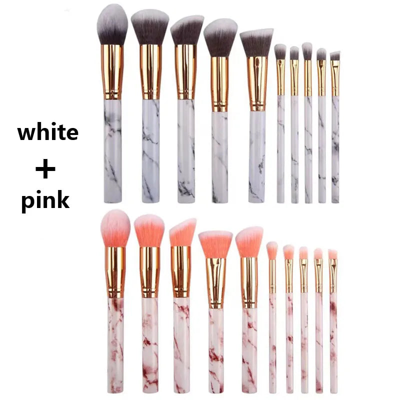 Nova Glam Essentials 10-Piece Marble Brush Set – Vegan Synthetic Kabuki & Eyeshadow Brushes