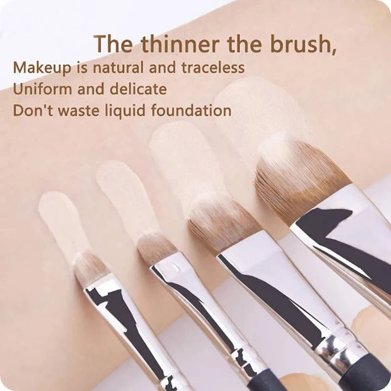 Nova Glam Essentials 4-Size Ultra-Thin Foundation Brush Set – Flat Round Liquid/Cream Concealer & Contour Makeup Tools